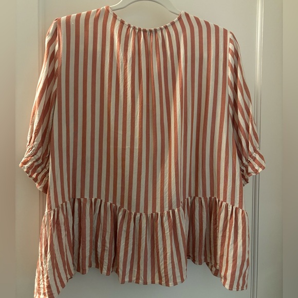 Madewell Peplum Striped Pink/Cream Blouse XL - Picture 4 of 4